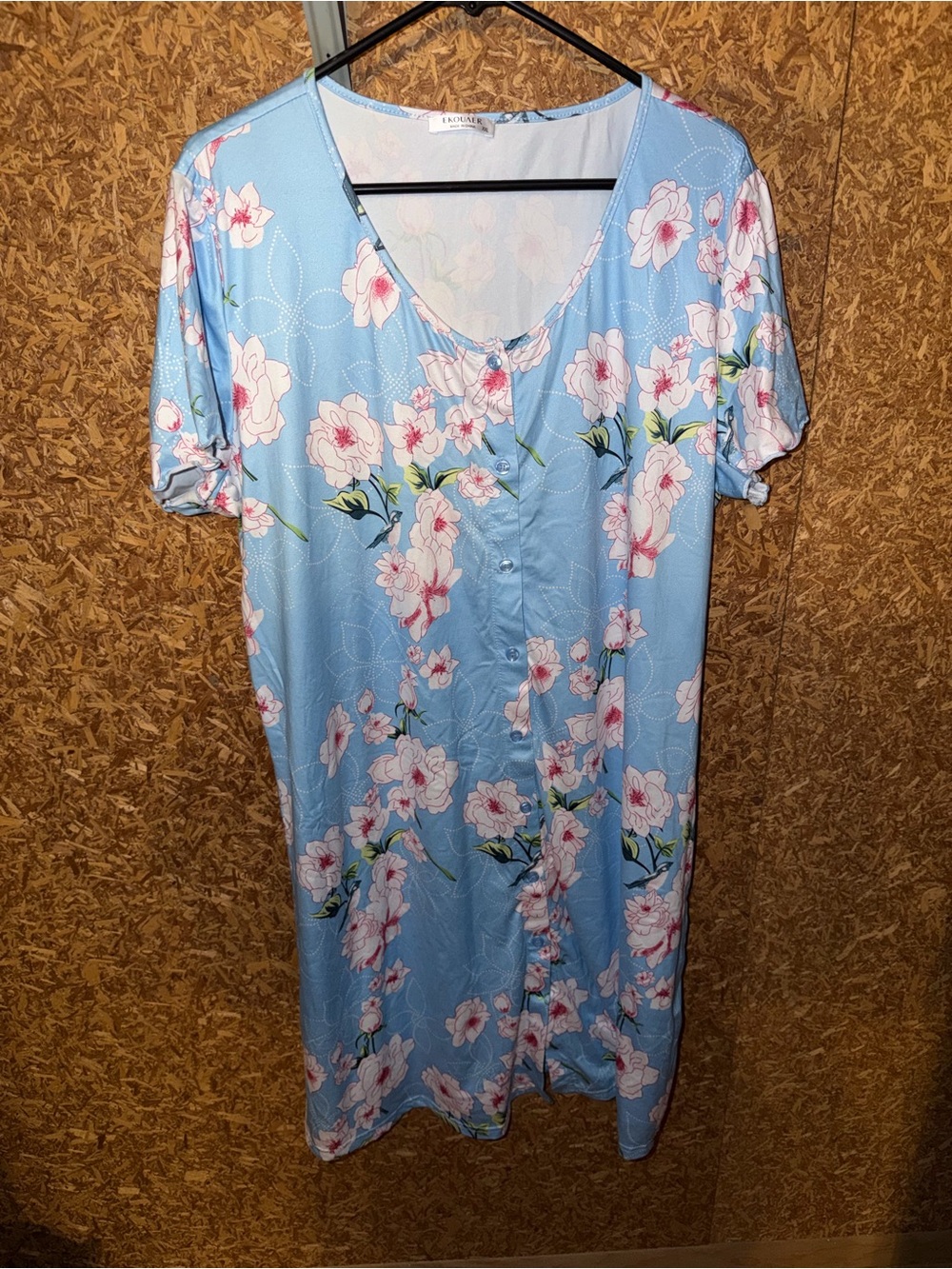 Light Blue Floral Button-Front Nightgown